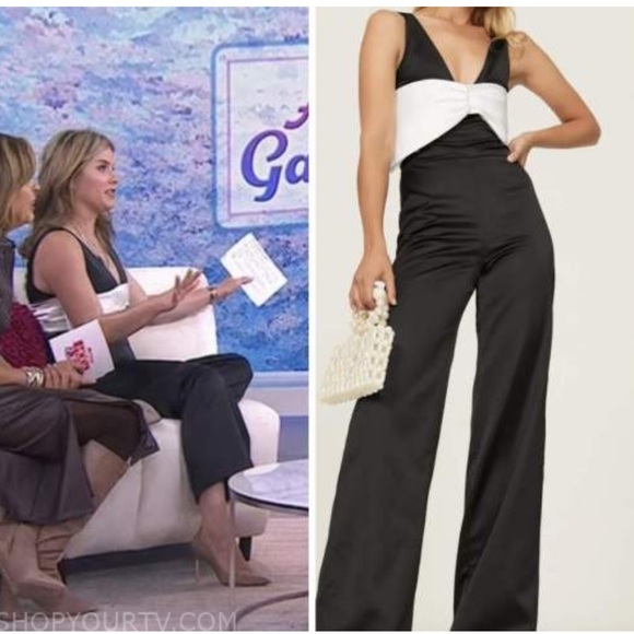 Alexis Marinna Black White Wide Leg Sleeveless V-Neck Cocktail Jumpsuit - Picture 2 of 9